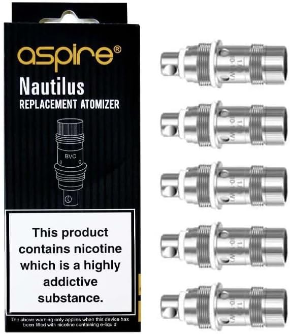 Aspire Nautilus BVC Coil 1.8 Ohm, Replacement Coils, Enhanced Flavor, Smooth Vapor, Works With Aspire Nautilus, Nautilus Mini, Triton Mini, K3, Nautilus 2 & Nautilus AIO, Pack of 5, No Nicotine