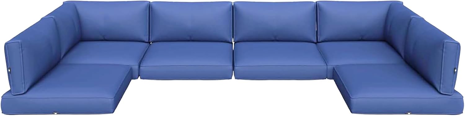 Outdoor Replacement Cushions - Sectional Cushions for 6-Seat Patio Furniture Outdoor Couch Cushion & 8 Back Cushion with Premium Foam & Polymer Memory Cotton (Blue, 14-Pieces)