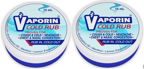 Vaporin Cold rub - 10ml x 2 -Vapour Rub - Back Throat and Nose - Decongestant - for Clear Breathing - Travel Friendly Pocket Packs