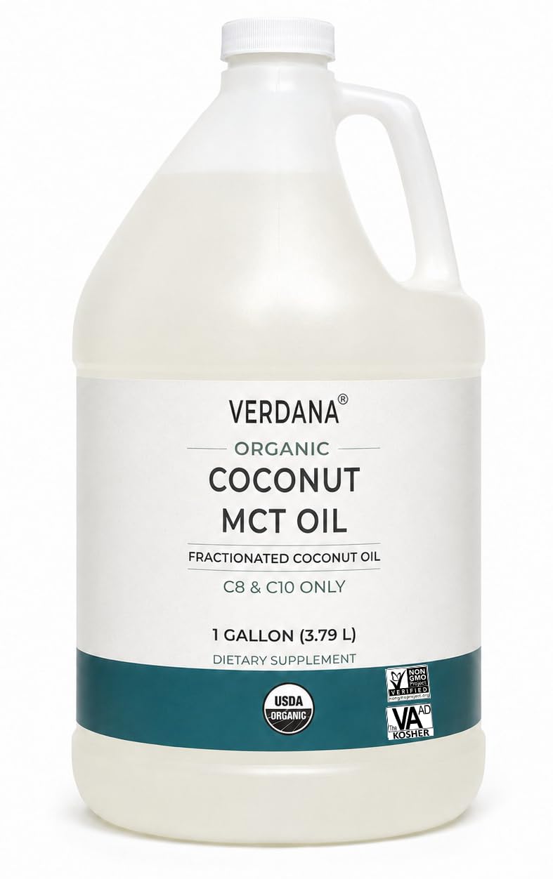 Verdana USDA Certified Organic Coconut MCT Oil –Fractionated Coconut Oil – No Palm Kernel Used – Kosher, Food Grade, Non-GMO – Great for Keto and Paleo Diets – 1Gallon