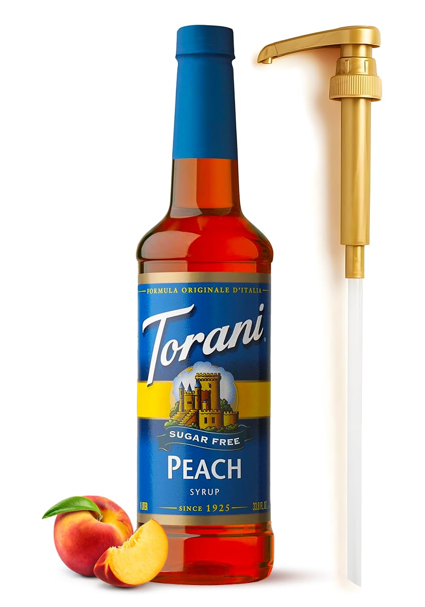 Sugar Free Peach Flavored Syrup 25 4 Ounces Peach Syrup Coffee Toppings with Fresh Finest Pump