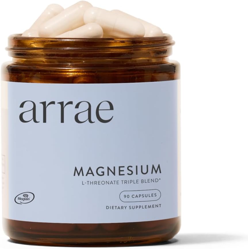 Arrae Magnesium Supplement, Magnesium Glycinate, Citrate & L-threonate, 250 mg, Support Mood, Sleep, Nerves, and Muscles,90 Capsules