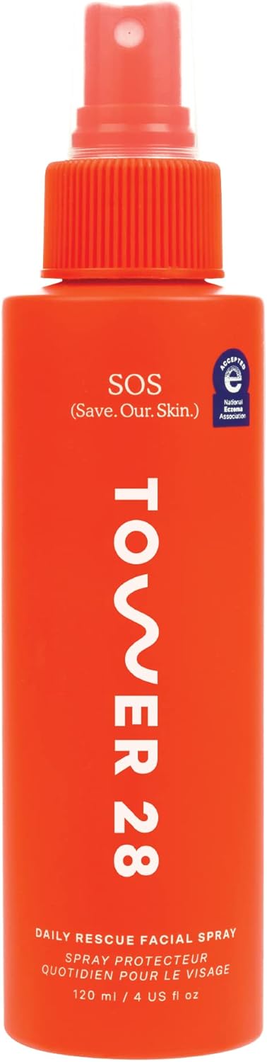 Tower 28 SOS Daily Rescue Facial Spray for Sensitive Skin, Hypochlorous Acid Spray Helps Reduce Redness and Breakouts, Full Size Toner for Face, 4 FL Oz