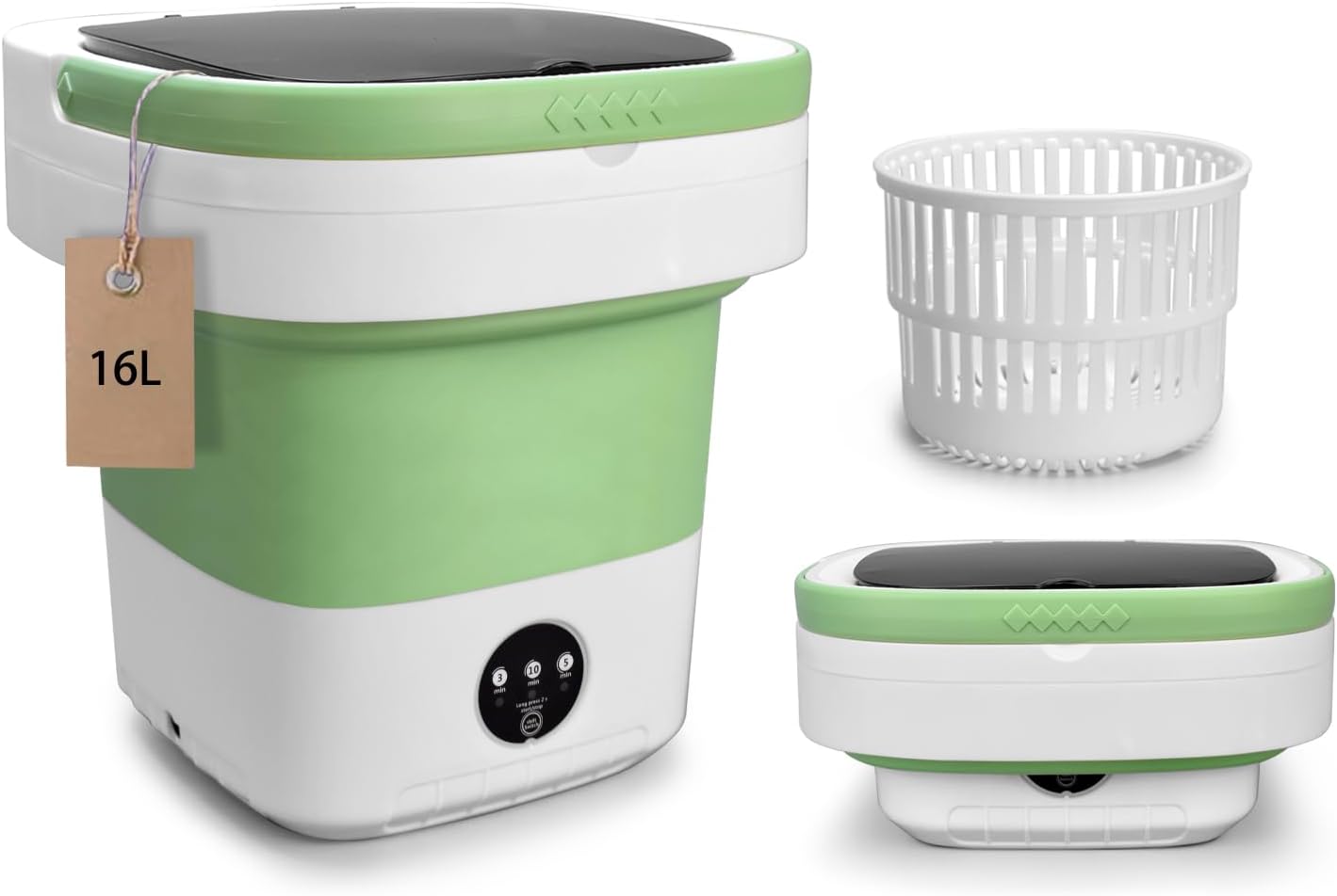 Portable Mini Washing Machine, 16L Upgraded with Spin Basket Laundry Machine, 3 Cleaning Modes Suitable for Small Clothes, Foldable Design Ideal for Hotel, Home, Apartment, Campain