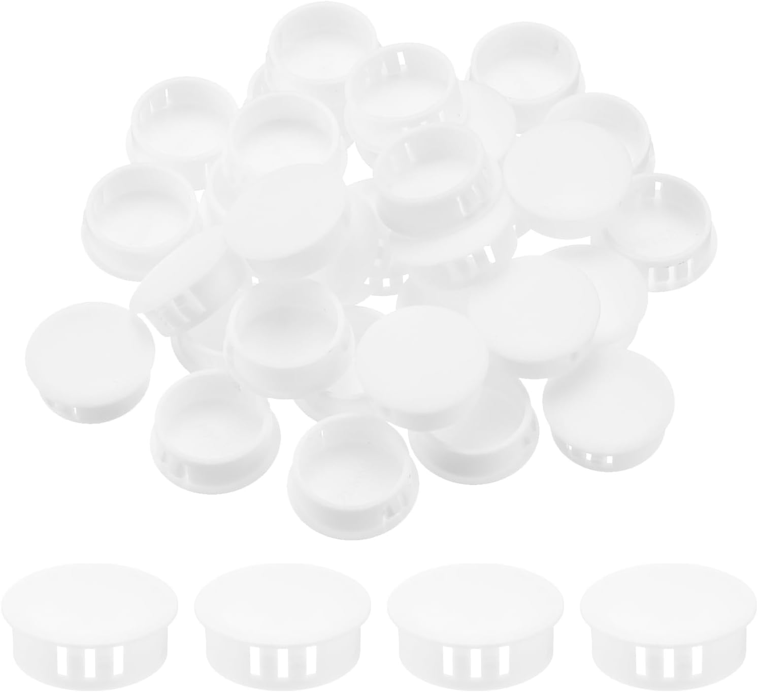 sourcing map 100PCS 25mm(1") White Plastic Hole Plugs, Flush Type Panel Hole Plugs Insert End Caps for Locking Hole Tubes Furniture Cabinet