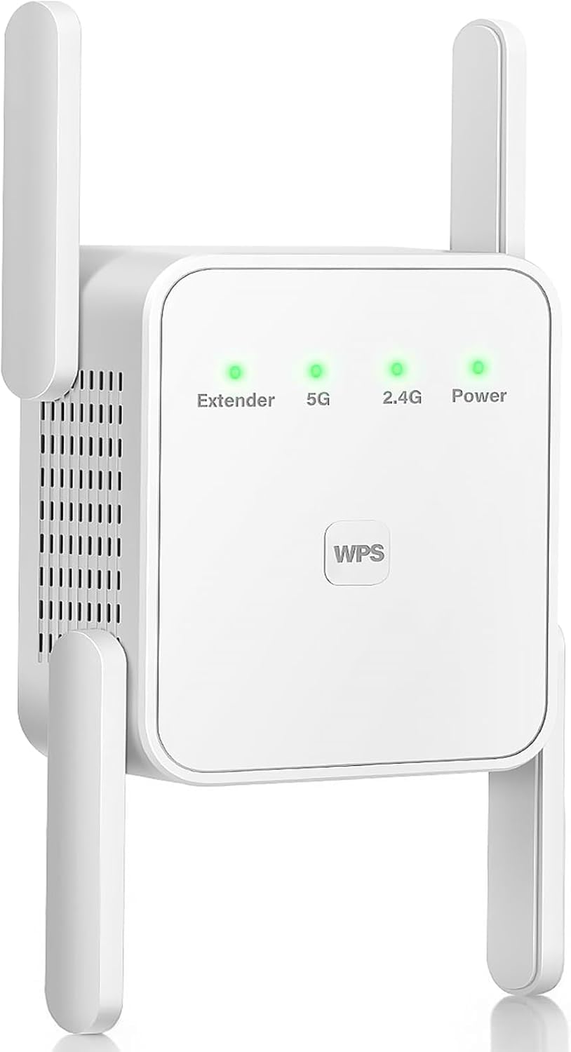WiFi Extender Signal Booster-WiFi Booster 1200Mbps Dual Band (5GHz/2.4GHz) 360 Full CoverageUp to (10000 sq.ft) and 35 Devices 1-Tap Setup, WiFi Repeater with Ethernet Port