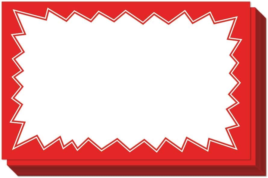Sale Signs for Retail Stores 50pcs, 3.5" x 5.5" | Red Starburst Paper Card Price Tags for Yard Sale, Garage Sale