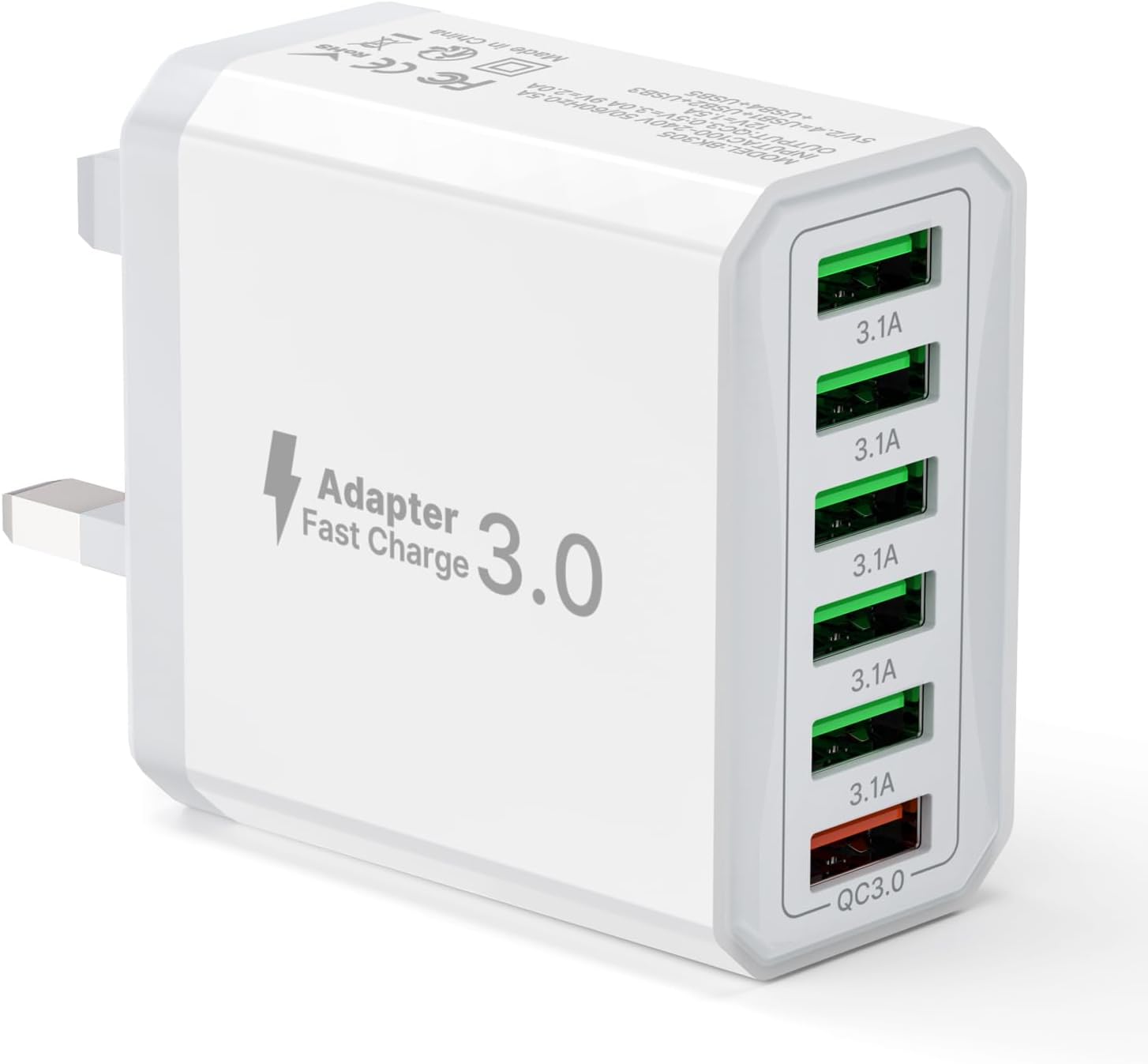 Tupneuf 33W USB Plug Fast Charge, 6-Port Multi Charger Plug UK Charging Power Adapter Multiple Quick Charge 3.0 Wall Mains Plug for iPhone 16 15 14 13 12 11 Pro Max X XR XS 8 7 6 6S Plus 5 5S SE, iPad