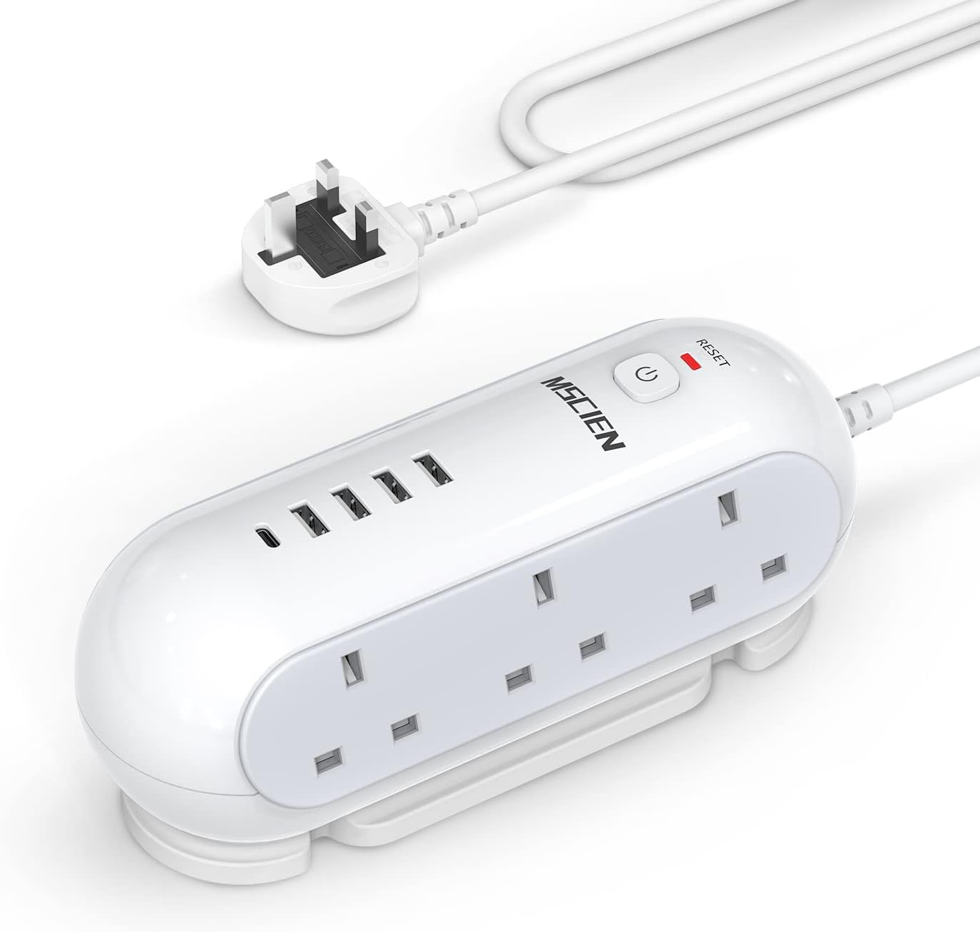 Mscien 5M Extension Lead with USB Slots, 6 Way Sockets 5 USB(1 USB- C and 4 USB-A Port) with 5 Metres Extension cord, 3250W Overload Protection, Security Surge Protection Plug Extension Socket