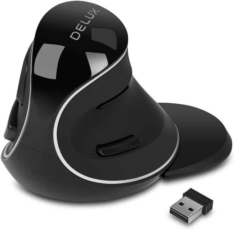 DeLUX Wireless Ergonomic Vertical Mouse - 2.4G with USB Receiver, Silent Clicks, 1600 DPI, 6 Buttons, Removable Wrist Rest, for Laptop PC (M618Plus Wireless-Black)