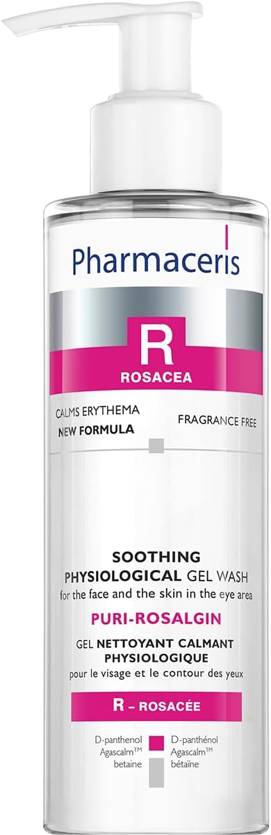 Pharmaceris R Puri-Rosalgin, Eye and Face Cleanser, Face Wash Gel for Rosacea Skin, Physiological Gel, Cleanser for Sensitive and Allergic Skin, D-Panthenol - 200 ml