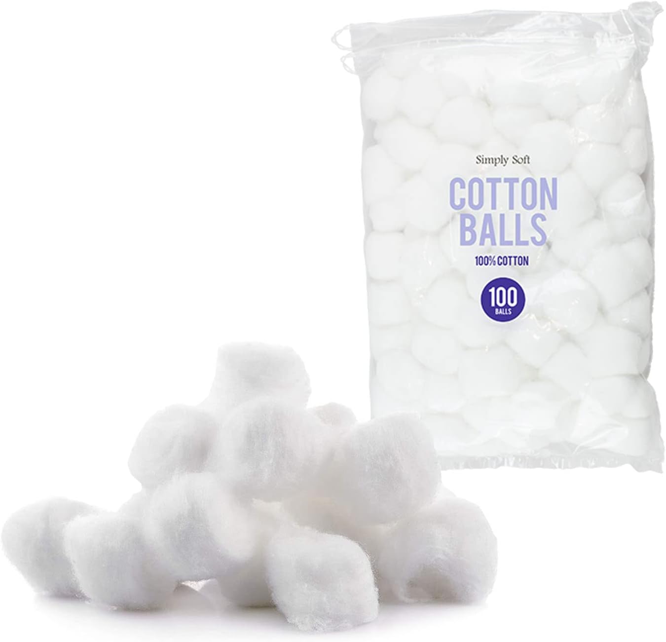 100% Cotton Wool Balls, 100 Pieces, Pure and Supersoft, Perfect for Babies and Beauty, Personal Care, Sensitive Skin, Makeup Removal, Nail Polish, DIY Crafts and Much More (100 Pieces)