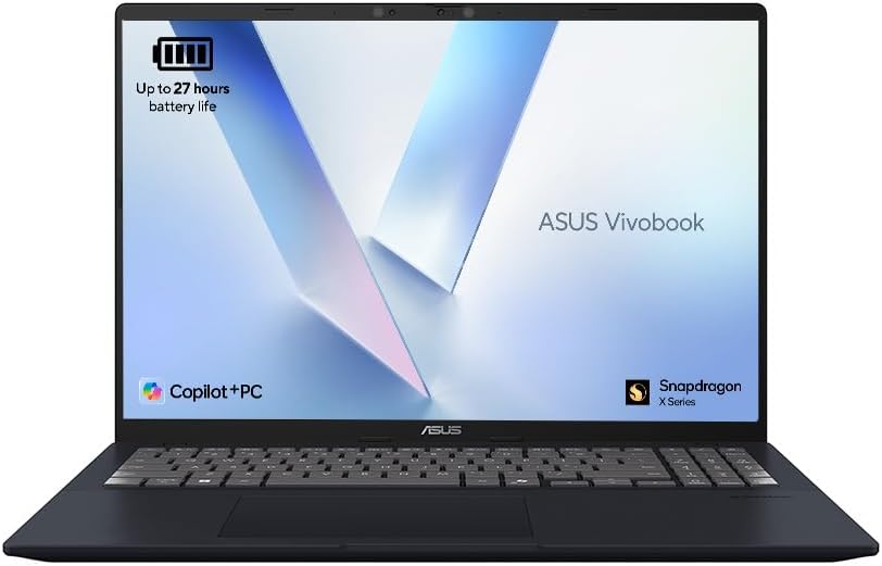 ASUS Vivobook X1607QA 16" WUXGA Next Gen AI Laptop with Co-Pilot+ (Qualcomm Snapdragon X Plus with 45 TOPS, 16GB RAM, 512GB PCIe G4 SSD, 19 Hour Battery Life, Windows 11 Home)