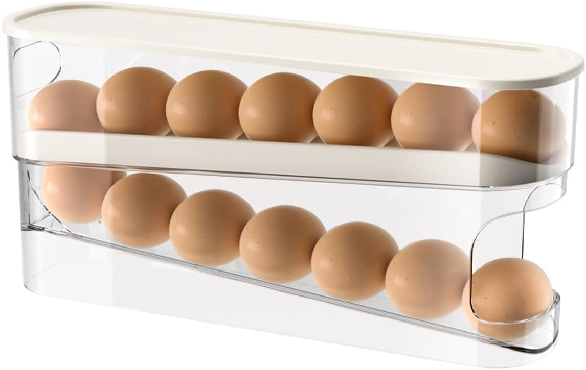Egg Container with Lid & Handle - Premium Clear Fridge Egg Holder Tray, Stackable & BPA-Free, Egg Dispenser Fridge Easy to Clean