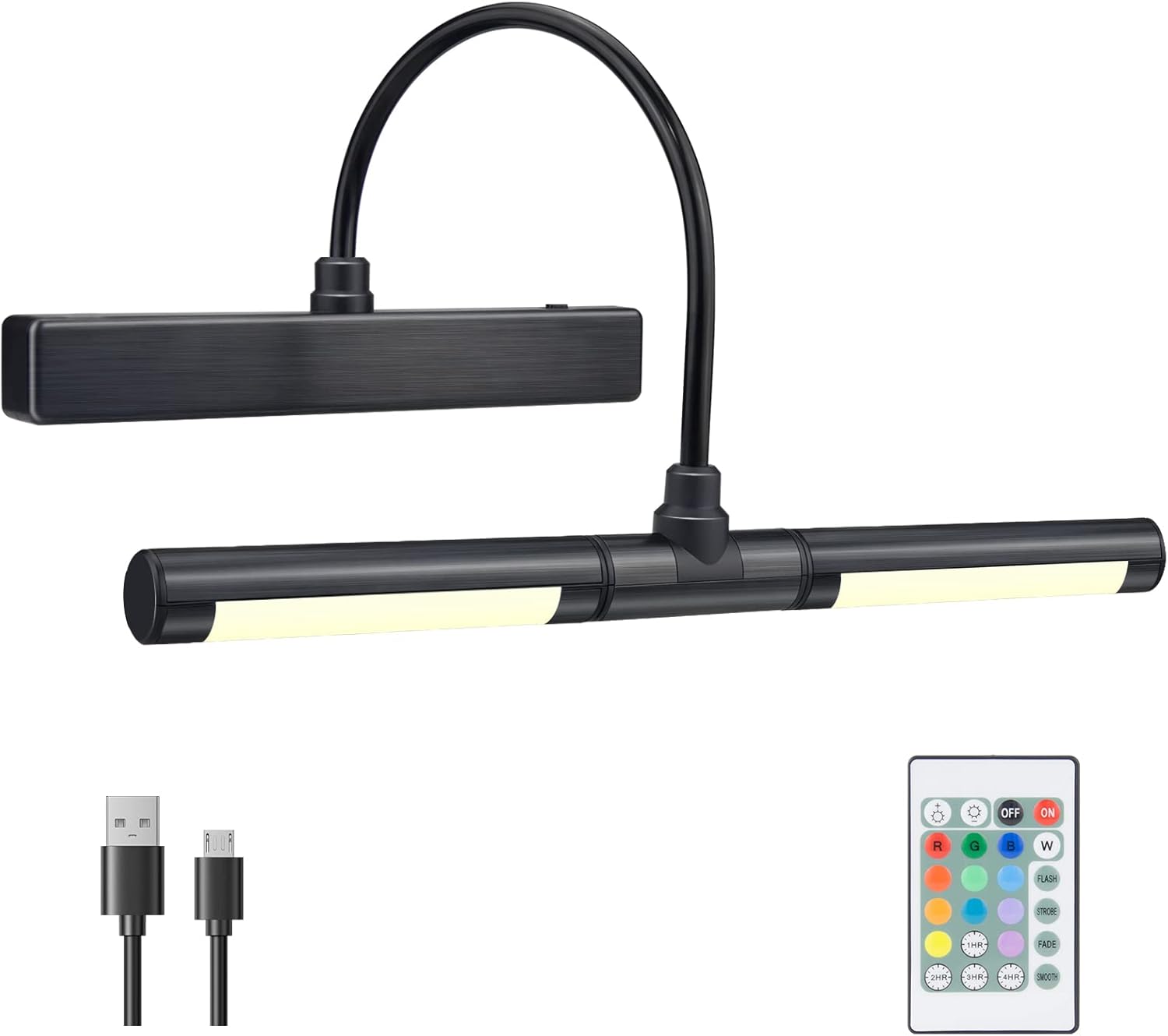 Cordless Painting Lights with Remote, Wall Picture Light, 28 LEDs Rotatable Light Head with 12 Color Changing, Dimmable Display Light with Timer for Frame, Portrait,Art, Dartboard-Black