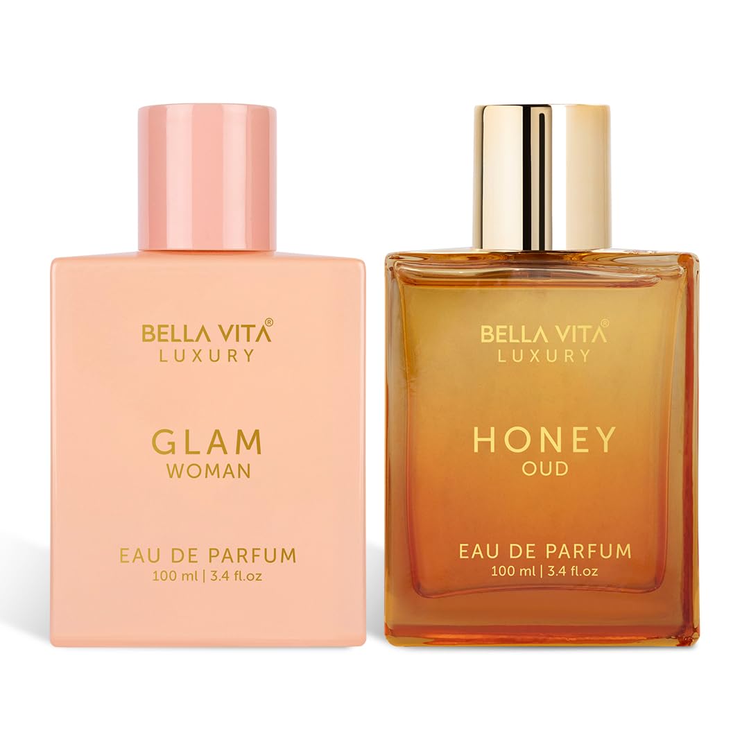 Bella Vita Luxury Glam Women EDP Perfume & Honey Oud Eau De Parfum Unisex Perfume Combo, Pack of 2 Premium Long Lasting Fragrance Scents for Men & Women, 100 Ml Each