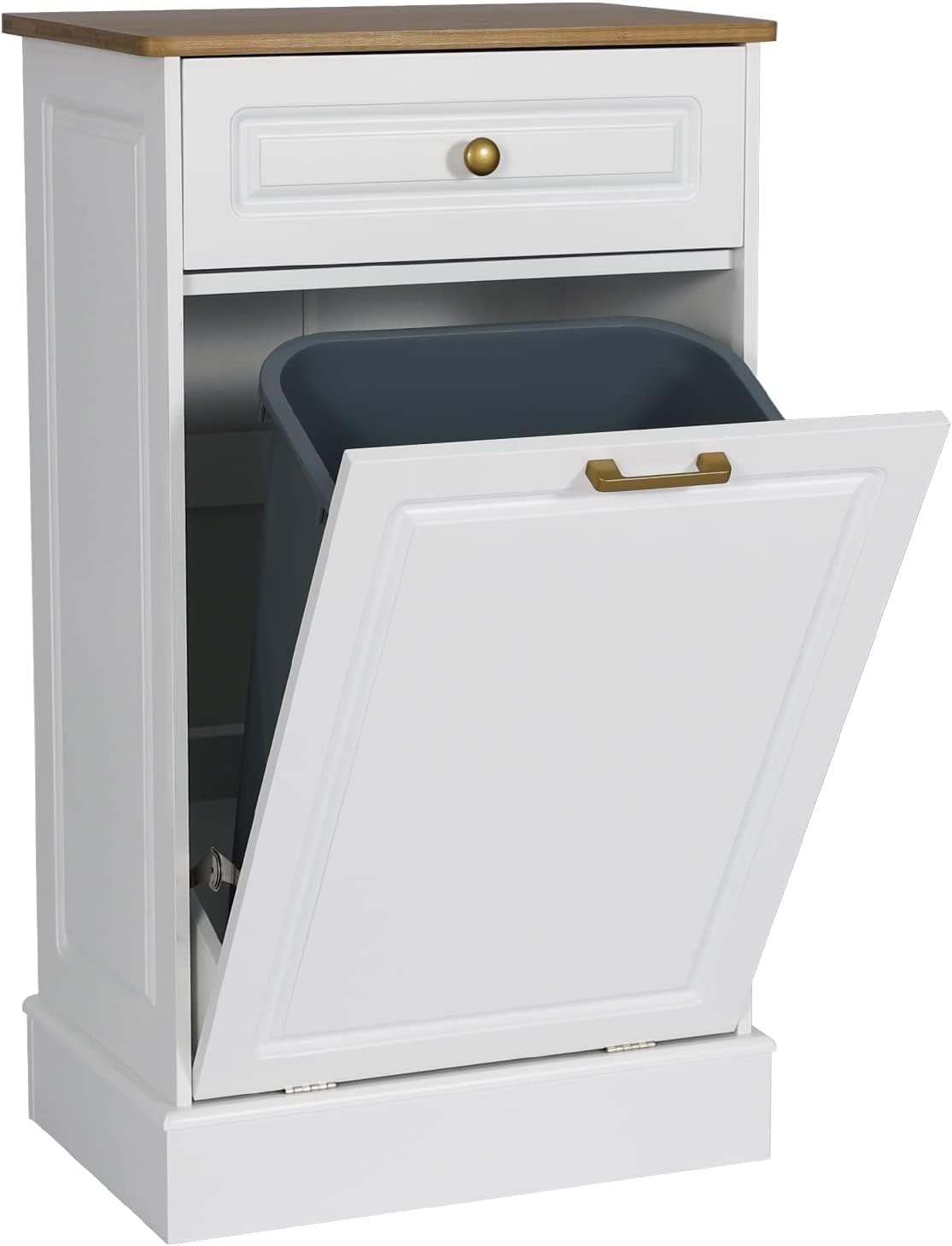 Scurrty 20.5'' Wooden Tilt Out Trash Can Cabinet for Kitchen Island,Tilt Out Bin for Trash Disposal Recycling, Handmade Solid Wood Hideaway Trash Holder for Laundry Hamper with Drawer (White, Single)
