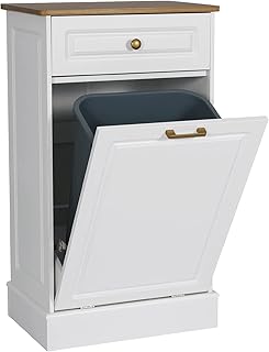 Scurrty 20.5'' Wooden Tilt Out Trash Can Cabinet for Kitchen Island,Tilt Out Bin for Trash Disposal Recycling, Handmade Solid Wood Hideaway Trash Holder for Laundry Hamper with Drawer (White, Single)