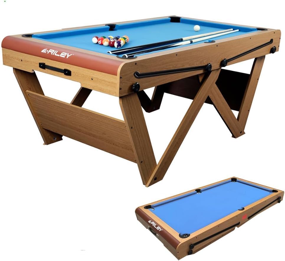 Riley "W" Leg 6ft Snooker & Pool Table - No Assembly Required - Includes Set of 7/8-inch Pool Balls, Set of 3/4" Snooker balls & Cues