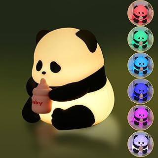 Cute Panda LED Night Light for Kids, Cartoon Animals Silicone Nursery Lamp USB Rechargeable Timing Sleeping Lamp, Portable Kawaii Bedroom Decoration Nightlights for Children