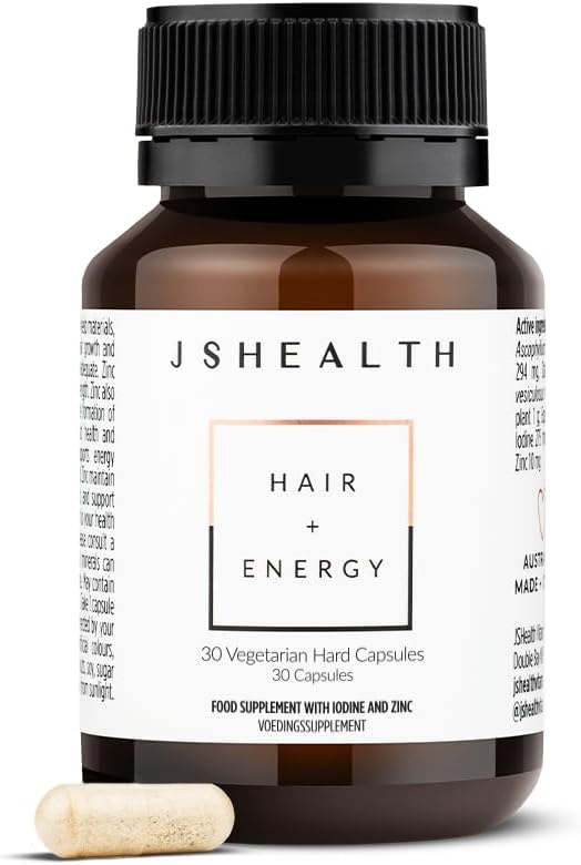 JSHealth Vitamins Hair and Energy Formula Hair Growth Vitamins | Hair Vitamins for Women and Men | Zinc and Iodine Hair Supplements for Hair Growth | Hair Loss Supplements | (30 Capsules)