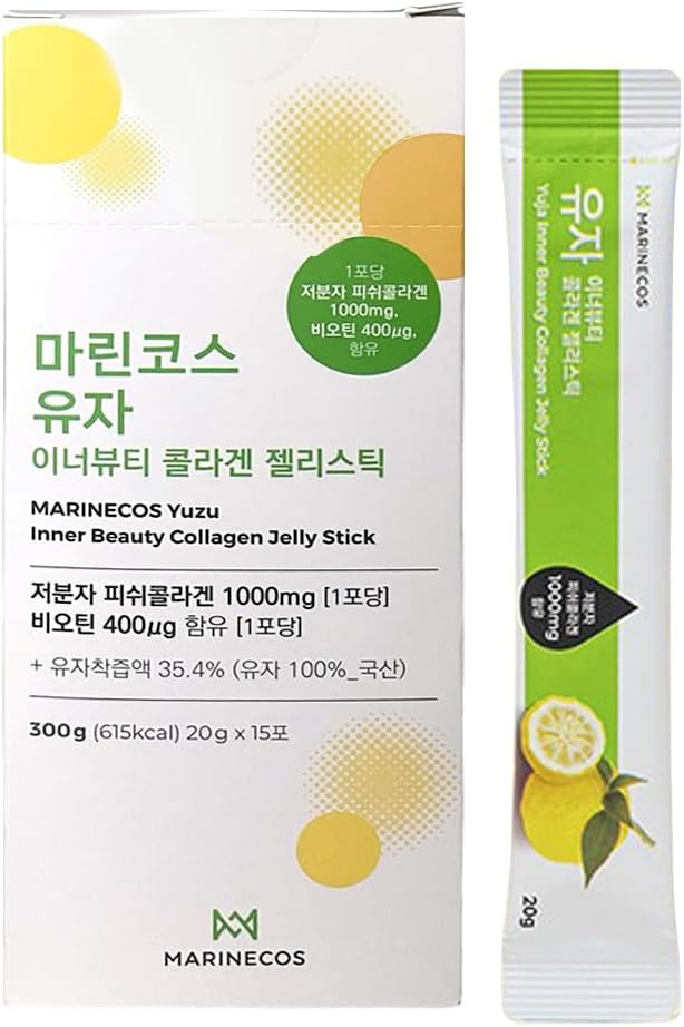 Yuzu Collagen Jelly Stick ㅣ Korean Citrus Beauty Supplement ㅣ Marine Collagen Peptide 3000mg ㅣ Skin Vitality & Hydration ㅣ No Sugar Added ㅣ Portable Stick Type