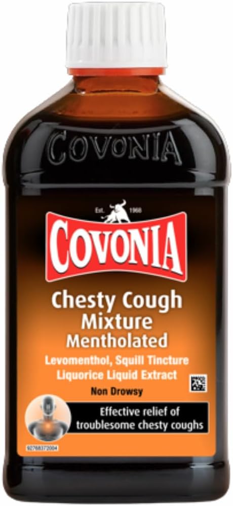 Covonia Chesty Cough Mixture Mentholated,Loosen Chesty Coughs & Troublesome Stubborn Mucus,Suitable for Vegetarians & Vegans,For Adults & Children Aged 5 +, Cough Medicine,300ml