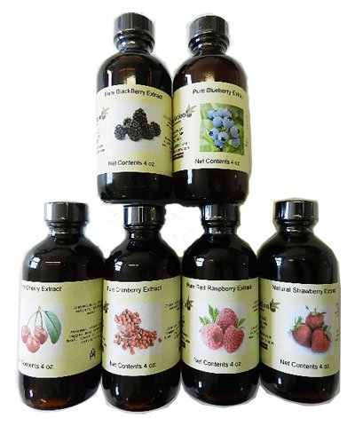 OliveNation Set of 6 Berry Extracts, Blueberry, Blackberry, Cherry, Cranberry, Raspberry, Strawberry - 6 x 4 oz bottles
