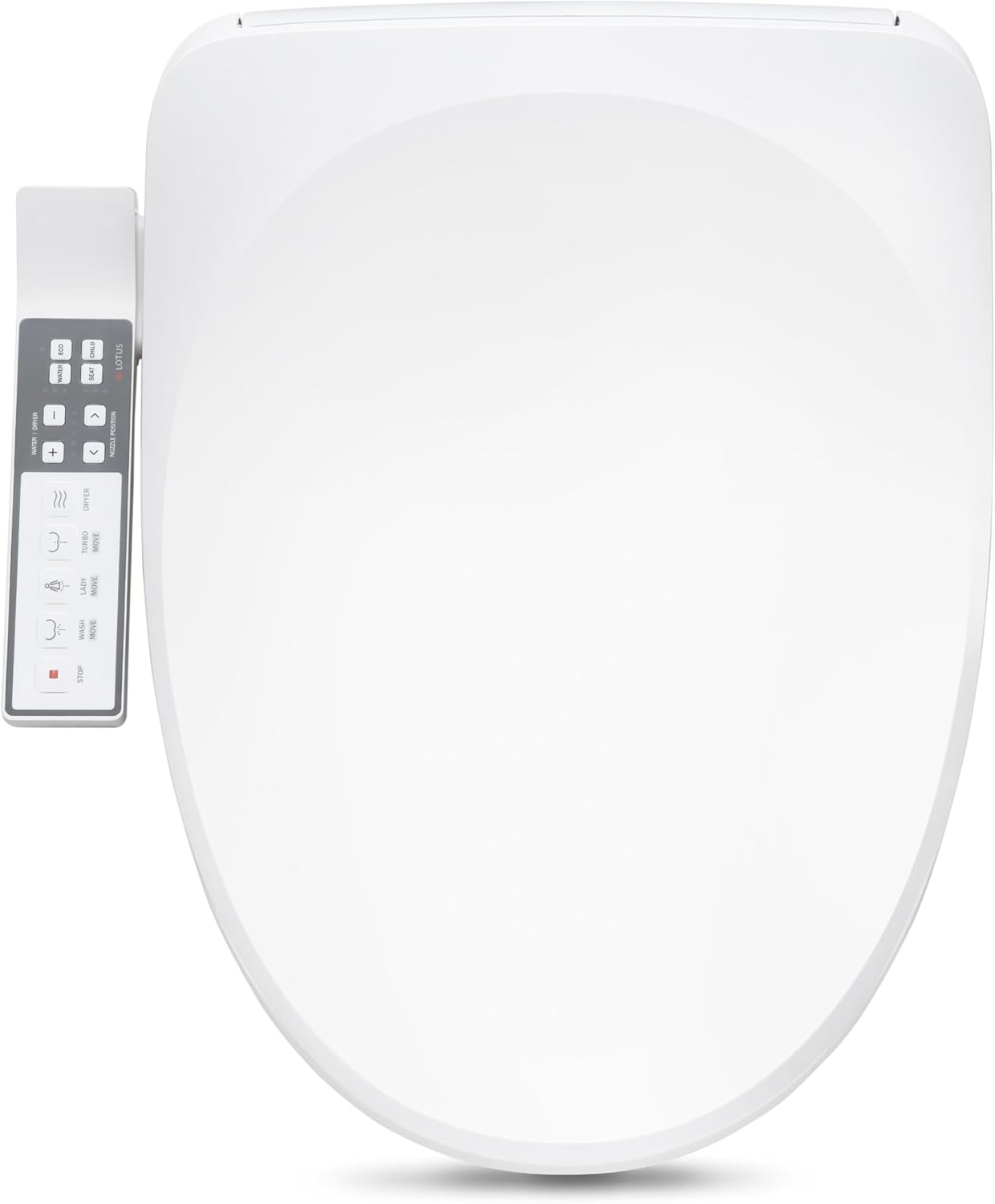 Lotus Smart Bidet ATS-850 | Slim Heated Toilet Seat with Adjustable Warm Water Wash, Side Control Panel, Stainless Steel Nozzle, Warm Air Dryer, Night Light, Child Mode, Easy Installation
