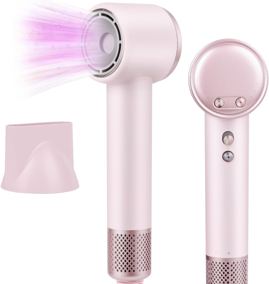 Hair Dryer 200 Million Negative Ionic Hairdryer,3 Speed 4 Heat Setting,110, 000 RPM High Speed Brushless Motor Blow Dryer,with Magnetic Nozzle,51dB Low Noise Travel Hairdryers for Women and Men (Pink)
