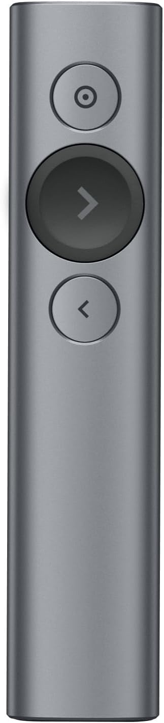 Logitech Spotlight Wireless Presentation Remote, 2.4 GHz and Bluetooth, USB-Receiver, Digital Laser Pointer, 30-Meter Operating Range, Dual Connectivity, Timer, PC/Mac/Android/iOS - Grey