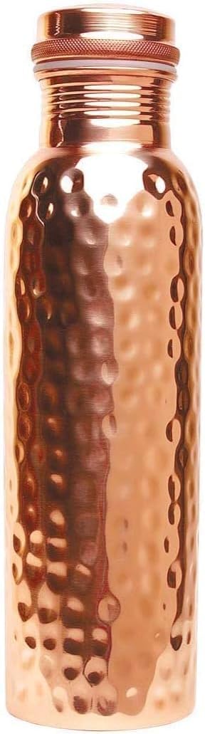 Aakrati Copper Water Bottle 1 litre Leak Proof 100% Pure - Ayurvedic Copper Vessel - Drink More Water And Enjoy The Health Benefits Immediately - For Gym, Yoga Bottle (Hammered)