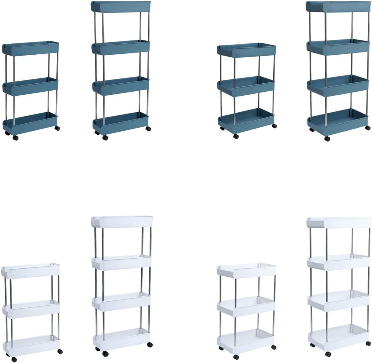 3-Tier Rolling Utility Cart with Wheels Hanging Hook Multifunctional Storage Organization Shelves Portable Standing Shelf Service Cart Trolley for Kitchen Bathroom Office (S & 3-Tier)