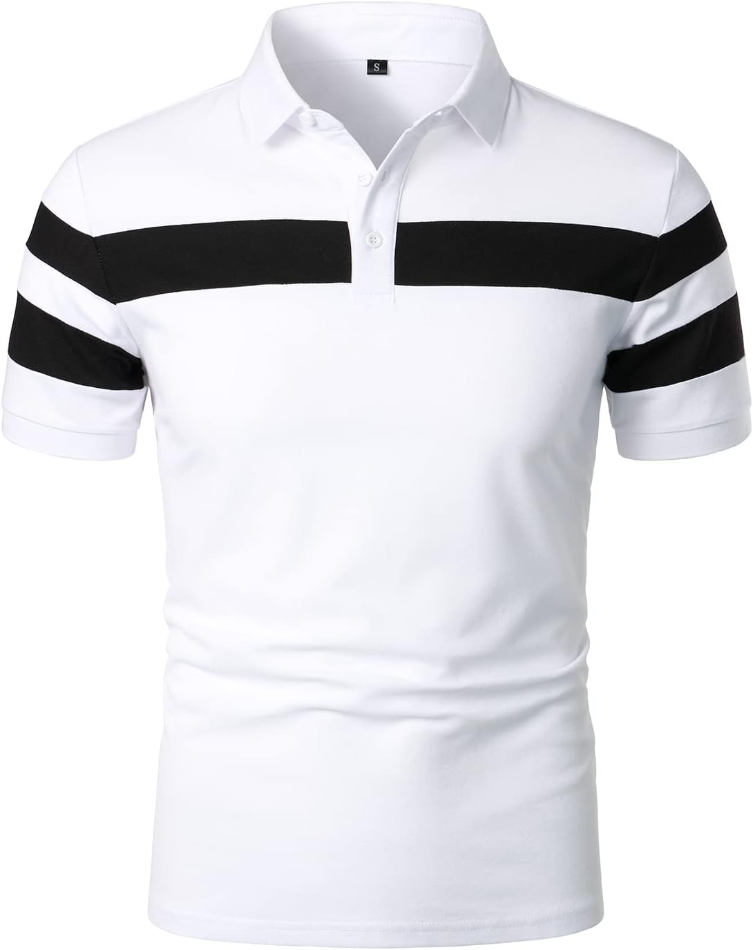 HOOD CREW Men’s Short Sleeve Polo Shirt Striped Casual Tops Contrasting Colors T-Shirt