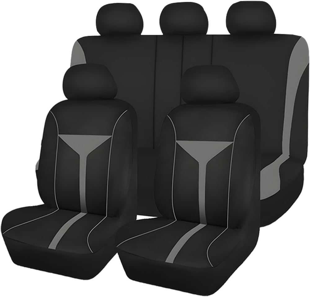 Car Seat Cover Full Set, Breathable Vehicle Front Seat and Rear Bench Split Protector, Washable Dustproof Automotive Seat Pad Accessories, Universal for SUV, Truck, Sedan (Gray)