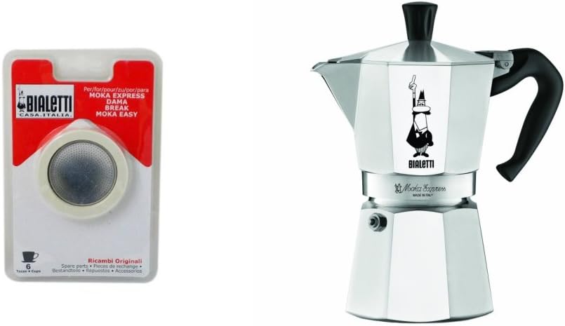 Bialetti 6800 Moka Express 6-Cup Stovetop Espresso Maker w/Replacement Gasket and Filter for 6 Cup