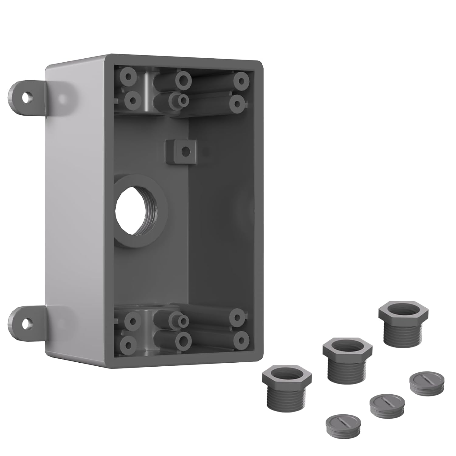 Single-Gang Weatherproof Electrical Outdoor Box, Suitable 1/2-Inch or 3/4-Inch Electrical Conduit Switch/Outlet Box, UL Listed, Junction Box Outlet, Gray