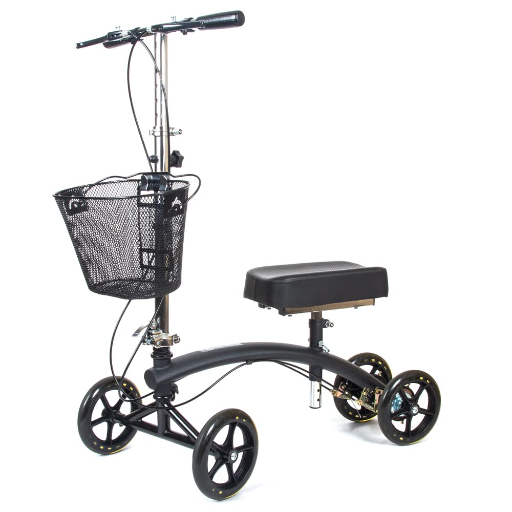 BodyMed Premium Knee Walker, Steerable for Foot Injuries - Adjustable Scooter with Dual Brakes & Metal Basket - Better Alternative to Crutches for Leg Recovery
