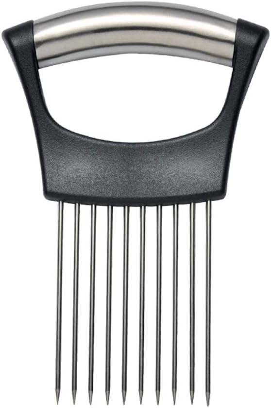 MEETOZ Stainless Steel Onion Holder Fruits Veg Meat Tomato Cutter Slicer Peeler Chopper,Stainless Steel Cutting Kitchen Gadget