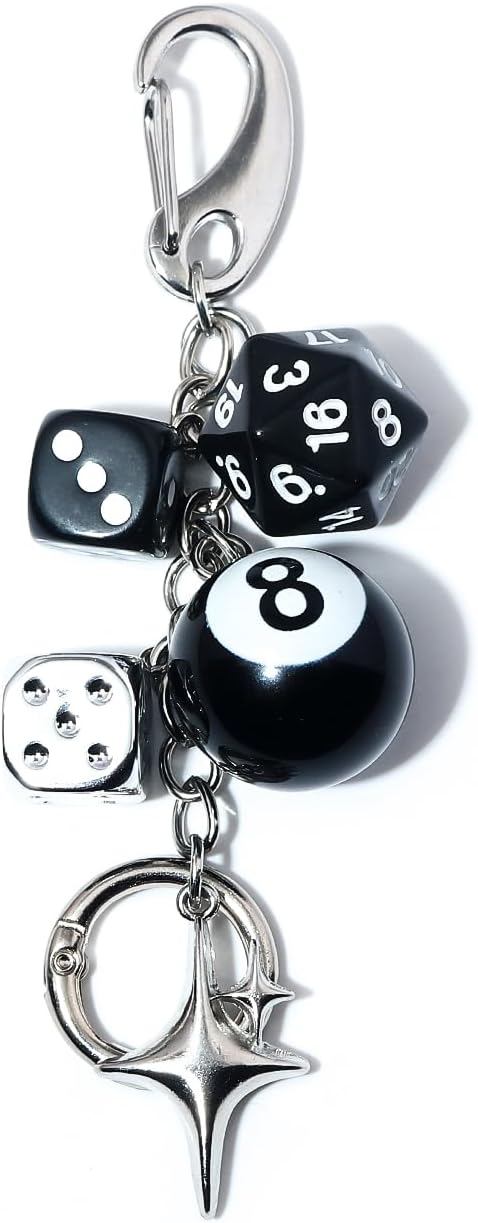 8 Ball Dice Charm Keychain - Cute Bag Purse Handbag Accessories - Y2K Aesthetic Key Chain for Women Men