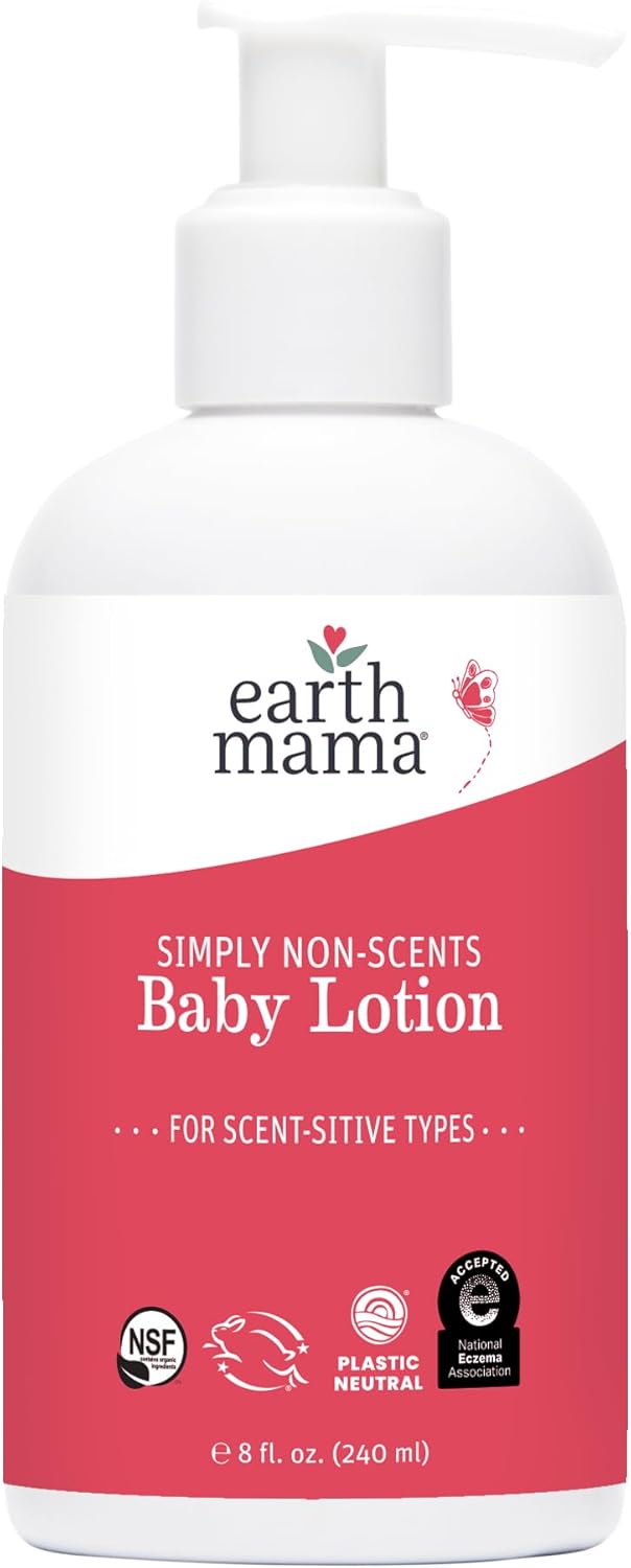 Earth Mama Simply Non-Scents Baby Lotion for Dry Skin, Calendula Cream, Skin Care for Kids, Organic Moisturizer, Unscented Lotion with Aloe, Rooibos, & Shea Butter, 8-Fl oz