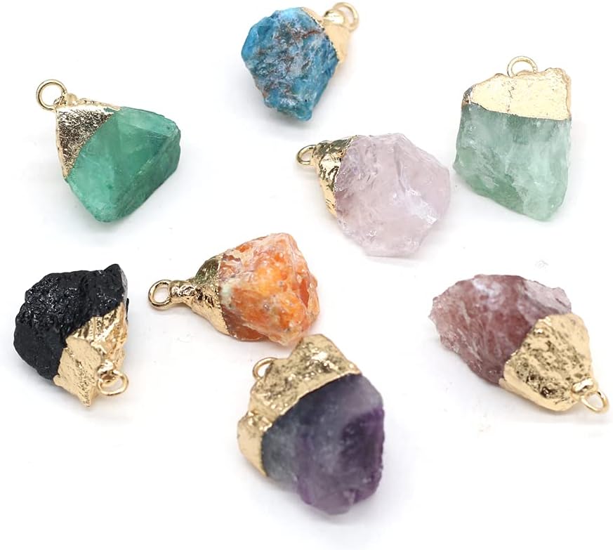 LHJ 7 Pcs Natural Crystal Stone Pendants Raw Irregular Delicate Colorful Quartz Healing Crystal Stone Charms for Necklace Bracelet Jewelry Making Yoga Meditation