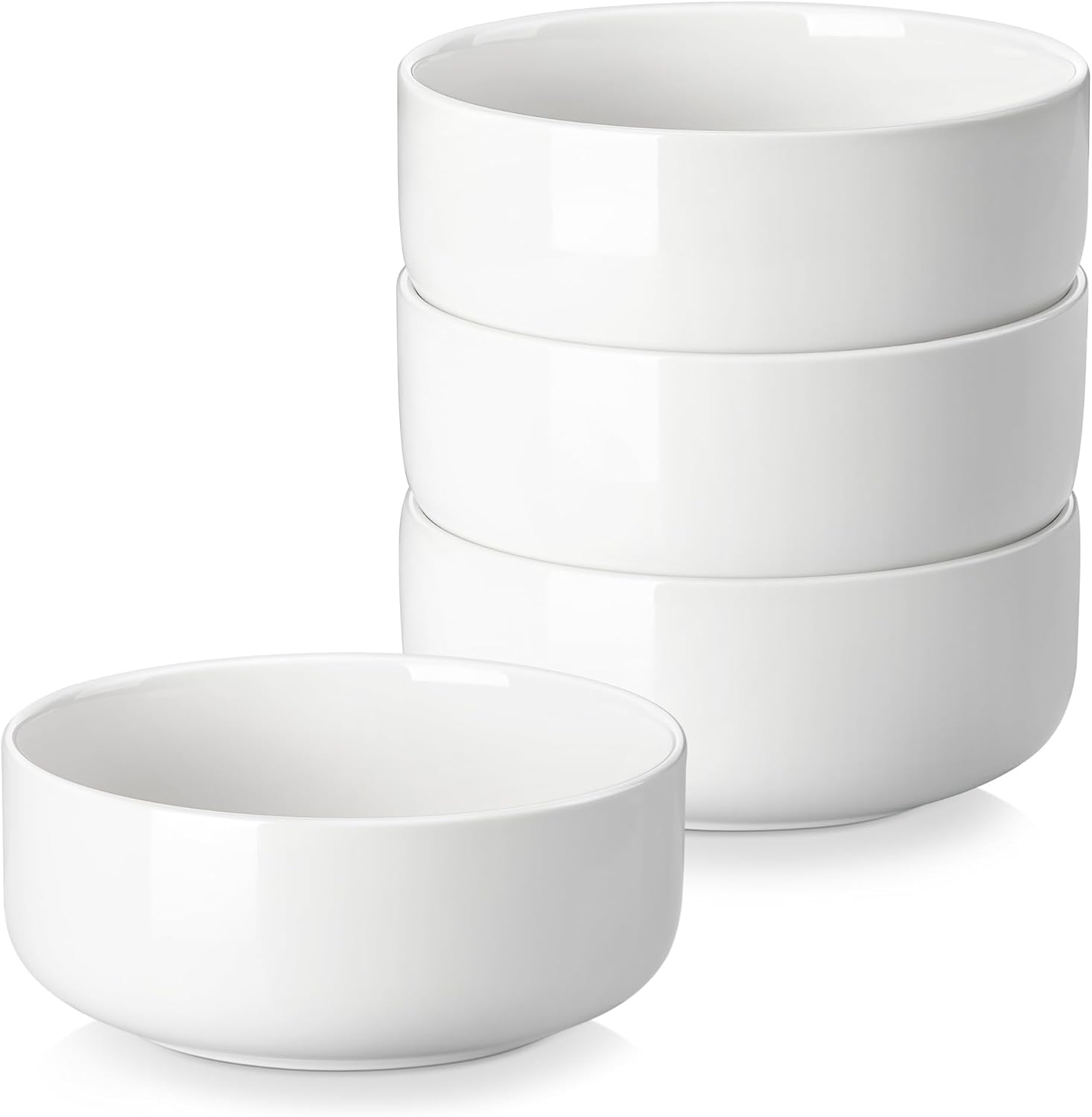 MALACASA 650ML Cereal Bowl, Porcelain White Soup Bowls Set of 4, Chip Resistant Ceramic Salad Bowl Modern Dessert Bowl Breakfast Bowl Noodle Bowl, Microwave and Dishwasher Safe, Series Luna