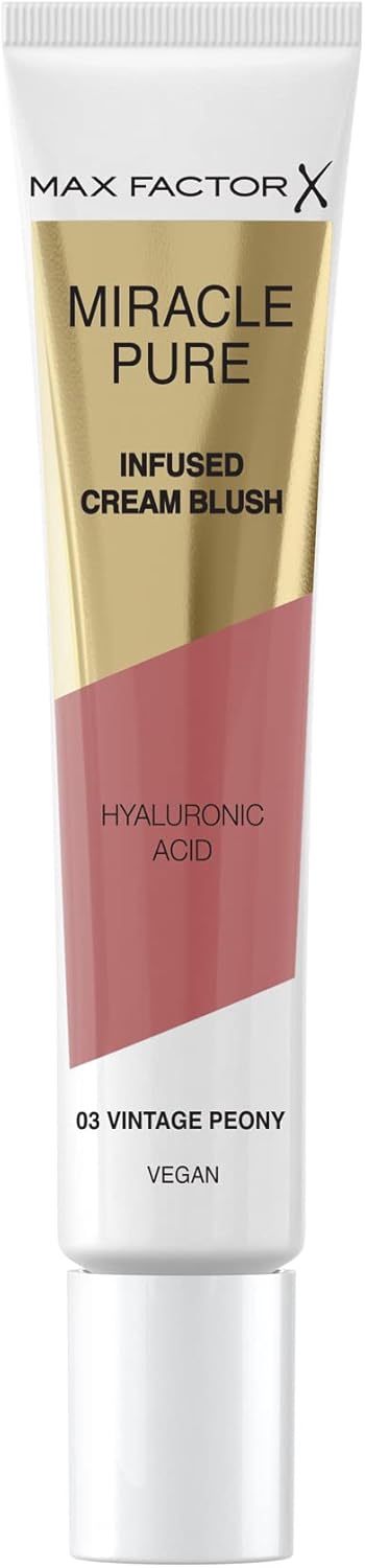 Max Factor Miracle Pure Cream Blush 03 Vintage Peony, Moisturising, Plumps & Hydrates, Buildable Glow, Infused with Hyaluronic Acid & Squalene, Fresh & Healthy Looking Skin, 100% Vegan