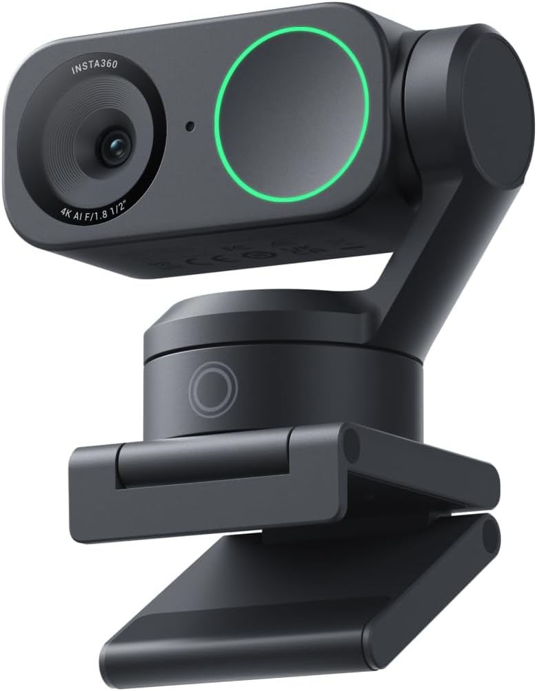 Insta360 Link 2 Black- PTZ 4K Webcam for PC/Mac, 1/2" Sensor, AI Tracking, HDR, AI Noise-Canceling Mic, Gesture Control for Streaming, Video Calls, Gaming, Works with Zoom, Teams, Twitch & More