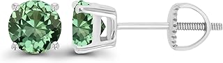 14K Gold Plated 925 Sterling Silver Hypoallergenic 5mm Round Genuine Birthstone Solitaire Screwback Stud Earrings