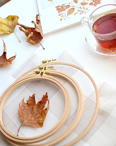 Nurge 4Inch, 5Inch and 6 Inch (1 Piece of Each Size) Premium Beech Wood Gold Clasp Embroidery Hoop 8mm/0.3" Thickness