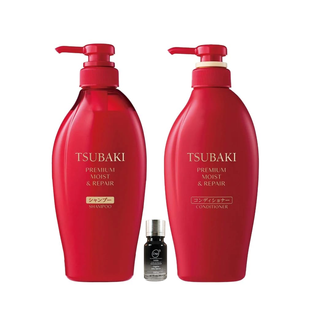 Hair Silky Serum bundle with Tsubaki Moist and Repair Shampoo and Conditioner set 10ml+450ml+450g