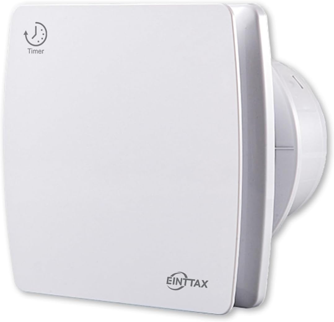 100mm Quiet Bathroom Extractor Fan with Timer, White Square Bathroom Fan 95m³/h, Wall/Window Mounted Extractor Fan for Kitchen, Shower, Toilet, 12W, 34 dB, IPX4 Waterproof