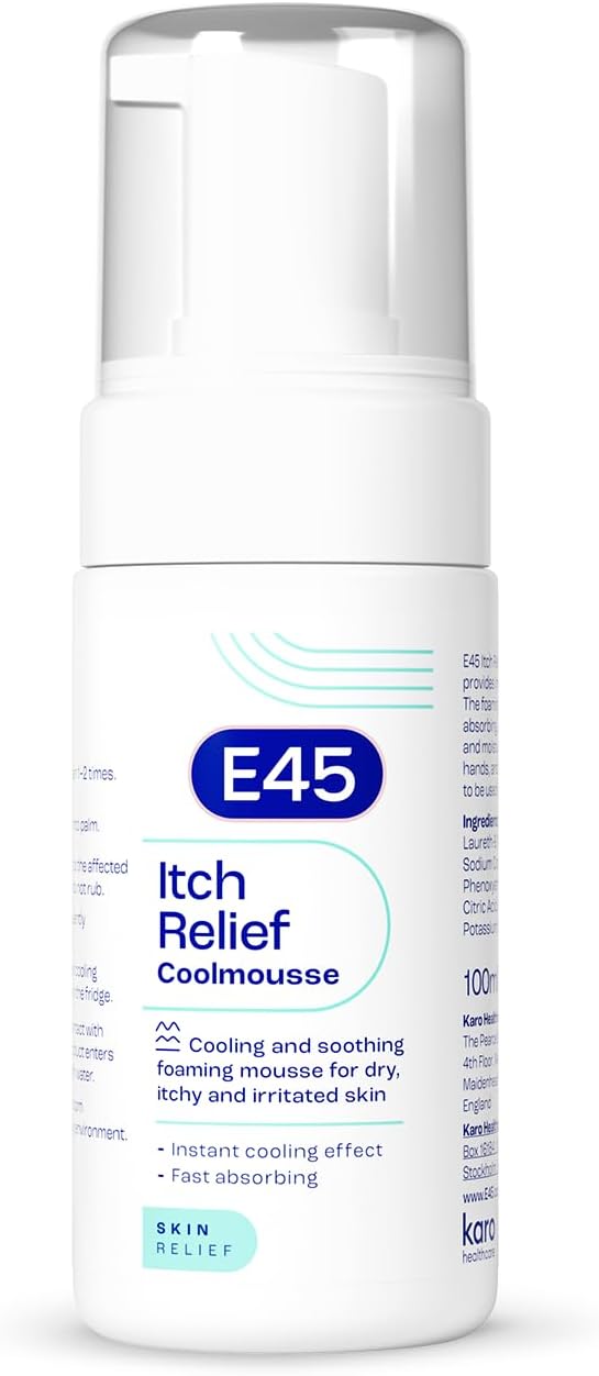E45 Itch Relief Coolmousse 100ml – Face and Body Foam for Dry Skin, Itchy Skin and Irritated Skin - Cooling Foam to Soothe Itchy Skin